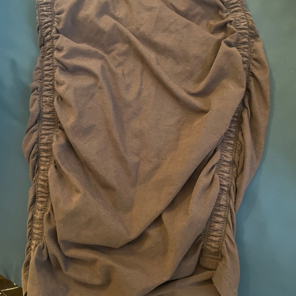 TNA Tan Bubble Midi Skirt with Ruched Details